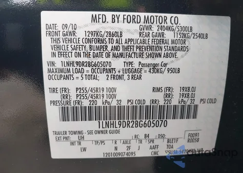 2011 Lincoln Mks from USA, damaged, VIN 1LNHL9DR2BG605070